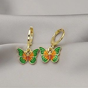 🆕 | Green & Gold | Butterfly Hoop Earrings